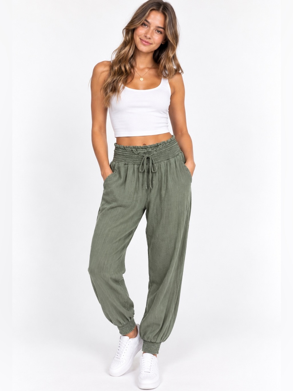 Aerie Olive Green Smocked Waist Jogger Pants Women’s M/M